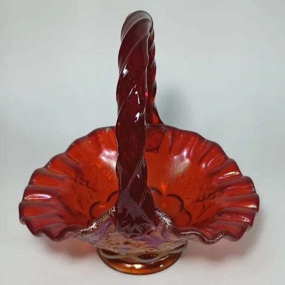 Fenton 2003 Historic Collection Ruby Amberina Basket #4633 RL Paneled Grapes - Picture 6 of 13